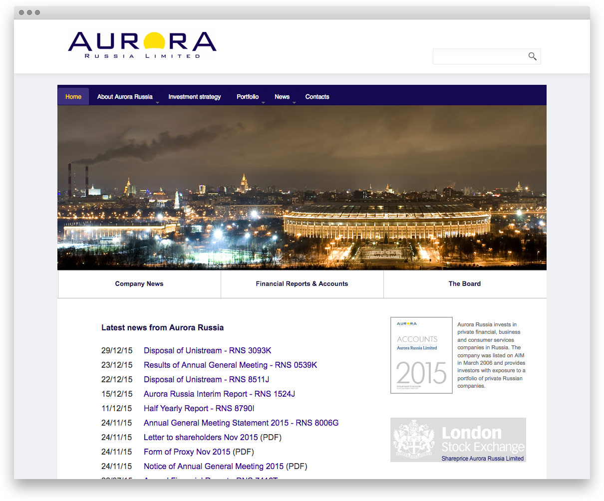 Слайдер для сайта AuroraRussia.com